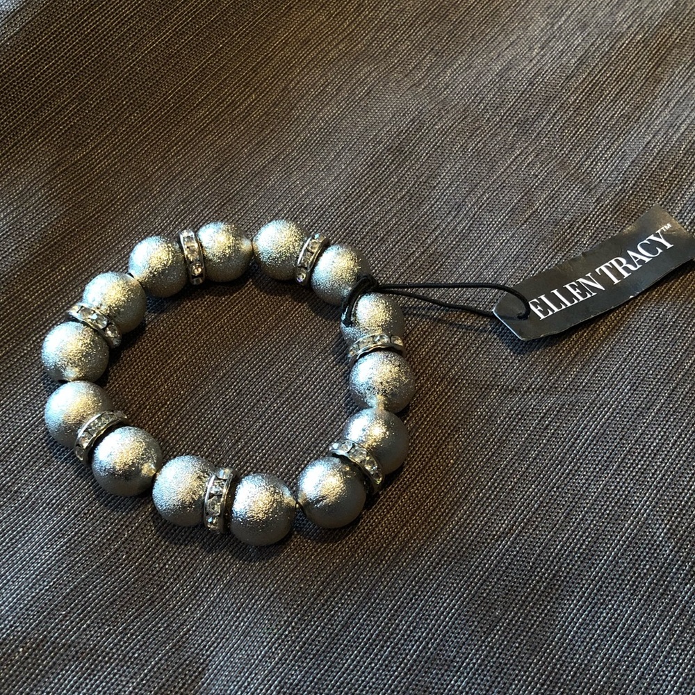 Ellen Tracy Bracelet w/Pewter Beads & Rhinestones